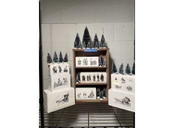 Department 56 Heritage Village Assorted Collection Of Christmas Set Statues And And Frosted Topiaries Trees