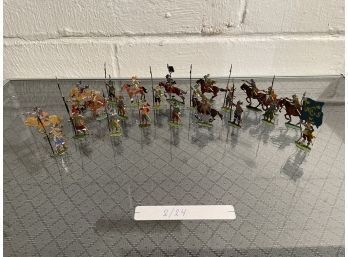 Lot Of 24 Vintage Metal Two Sided Soldiers Warriors Painted On Both Sides Figurines Can Stand Up Are Very Thin
