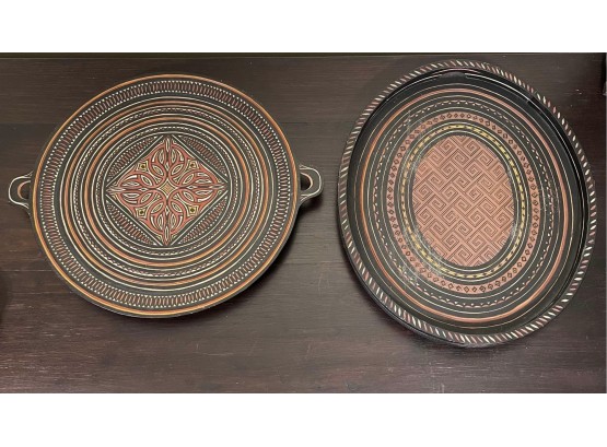 Vintage Indonesian Toraja Wood Carvings Oval And Round Trays