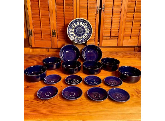 Dakas Ceramic Handmade Plate, Beautiful Blue Bowls Set Of 8 And Blue Saucers Set Of 8