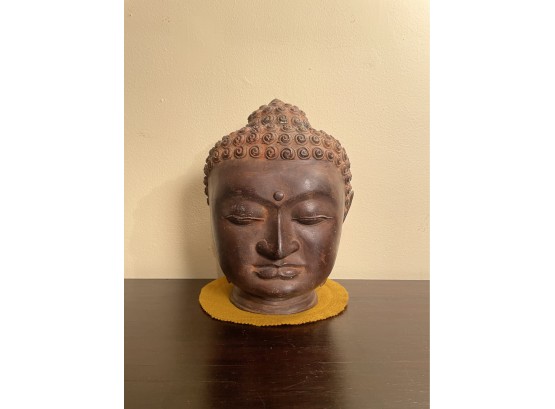 Large And Heavy Antique Bronze Metal Buddha Head - Great Condition Consistent With Age