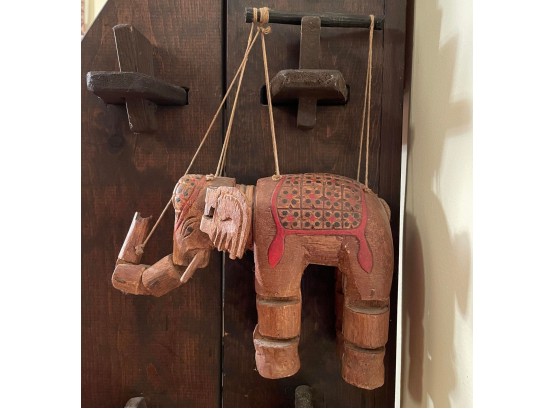 Hand Carved And Painted Elephant Marionette From Bali