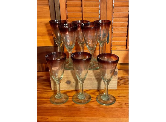 Hand Blown Mexican Goblets Wine Glasses Set Of 8