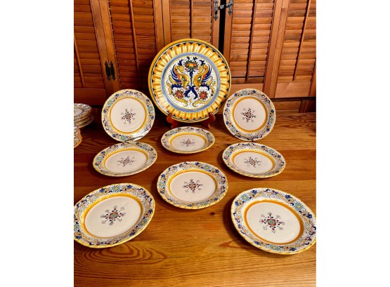 Meridiana Ceramiche Crafted In Italy Set Of 8 And Italian Deruta Dipinto A Mano Large Plate Never Used