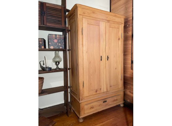 Early 20th Century Pine Two Door Armoire With Drawer - Great Condition