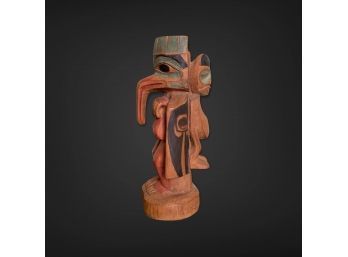 Fine Sculpture Native American Bird Totem Figure W/ Man Or Child On Back Stamped On Side Of Base, '1960 AMR'