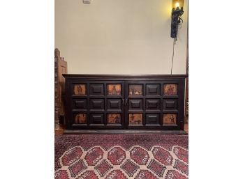 Rare 18th Century Antique Spanish Colonial Sideboard With Catholic Religious Scene Panels