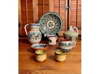 Beautiful Moroccan Handmade Large Bowl, Handmade Mexican GTO Pottery, German Handmade Creamer & Saucer(damaged