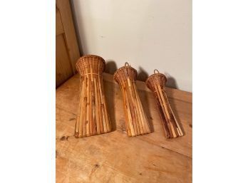 Antique Japanese Ikebana Bamboo Baskets Set Of 3