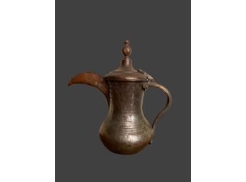 Late 19th Century Middle Eastern Arabian Hand-hammered And Chased Copper Dallah Pot 8'Tall