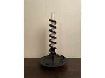 Hand Made Wrought Iron Candlestick Base Plate And Wooden Bottom