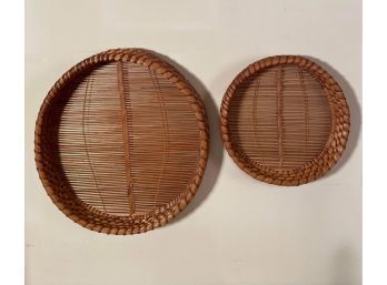 2 Scalloped Woven Rattan And Wicker Baskets