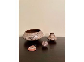 Shipibo Tribal Pottery - Peruvian Shipibo Pot, Small Shipibo Pot Face, Acoma Hand Painted And Signed Seed Pot