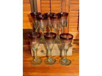 Hand Blown Mexican Goblets Wine Glasses Set Of 8