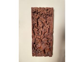 Balinese Saraswati Goddess Hand Carved Wood Relief Wall Sculpture Panel