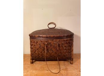 Mid Century Bamboo Storage Basket With Lid From Thailand