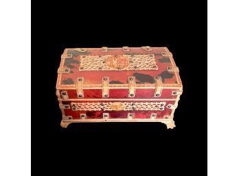 19th Century Anglo Indian Tortoiseshell & Ivory Jewelry Box With Four Paw Feet And Mirror Interior C 1880