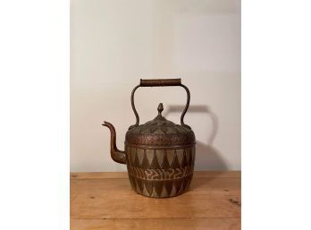 Antique Middle Eastern Copper And Brass Handmade Kettle Teapot With Original Sign