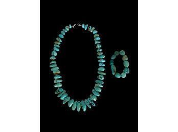 Vintage American Turquoise Necklace And Bracelet Genuine Arizona Turquoise