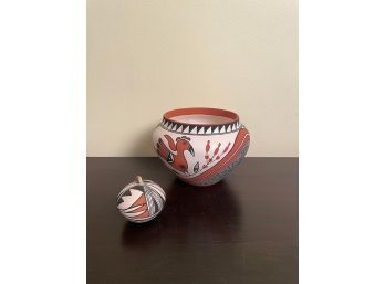 Amazing Native American Acoma Pottery Jar Signed And Acoma Decorative Hanging Ball