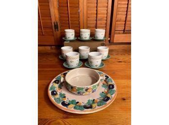 Hungary Majolica Cups Set Of 8, Set Of 8 Saucers & Hand Painted Guanajuato Mexican 2dishes With Original Marks
