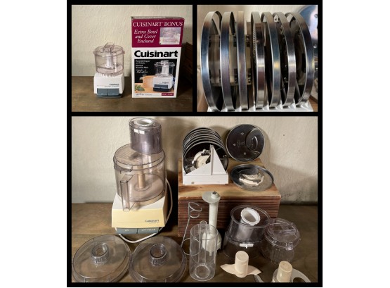 Vintage Cuisinart With Blades(not Used)& Rack, Extra Covers And New In Box Cuisinart With Extra Bowl And Cover