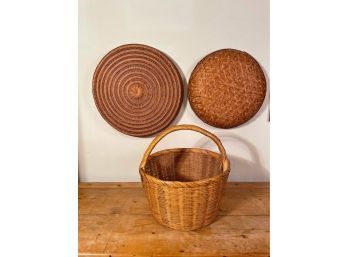 Vintage Boho Chic Woven Bamboo Basket And Antique Bamboo Woven Baskets