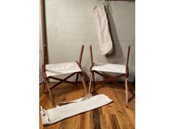 Two Beautiful Teak Folding Picnic Chairs With Case