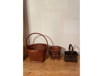 Vintage Unusual Design Double Weave Tiruray Baskets And Vintage Handmade Wicker Basket