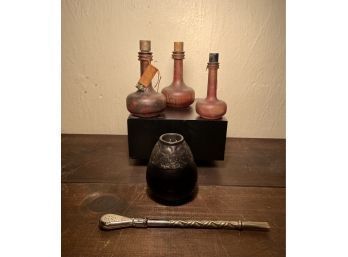Judith Muller Perfume Bottles Set Of 3 And Vintage Bombilla Straw Yerba Mate With Gourd Argentina