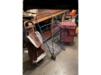 Lot Of 2 Quality Shopping Bag Carts And One Extra Large Utility Cart