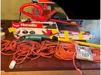 Lot Of Outdoor Heavy Duty Extension Cords And Electric Trimmer/edger
