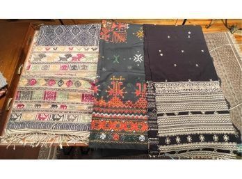 Stunning Lot Of Indian And Moroccan Textile Two Embroidered Lace Work Fabrics And One Embroidered Wool Fabric