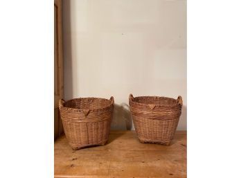 Vintage Asian Hand Made Bamboo Baskets Set Of 2
