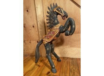 Large Antique Hand Carved And Hand Painted Wooden Horse