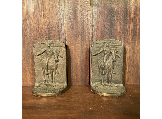 Pair Of Antique Solid Cats Iron Native American Indian Bookends