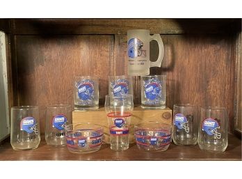 NY Giants Superbowl Glasses Set Of 3,NY Giants Football Vintage Drinking Glass Tumbler Set Of 4 & Snack Dishes