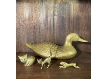 Large Vintage Solid Brass Duck And Other Collectible Figurines