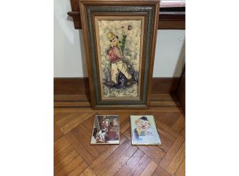 Oil Painting Vassini Clown Signed And Framed And Vintage Clown Mirror And Clown Picture