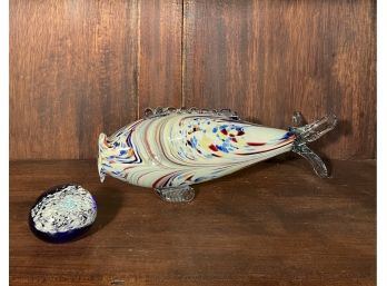 Italian Vintage Murano Glass Fish Unsigned Unlabeled And Beautiful Glass Paperweight