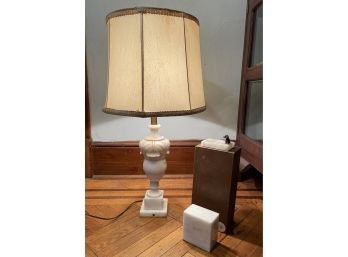 Marble Urn Table Lamp Made In Italy , Marble Bar And Marble Ashtray With Dog Figurine