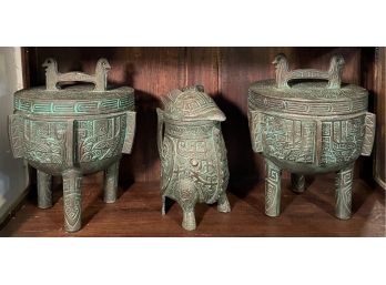James Mont Design Mid-century Mayan Ice Buckets And Pitcher Marked On The Bottom Made In Taiwan