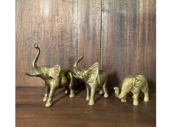 Set Of 3 Solid Brass Elephants