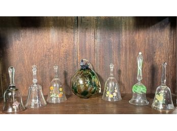 Vintage Hand Blown Glass Ornament And Vintage Crystal And Glass Bells