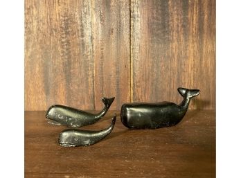 Set Of 3 Vintage Cast Iron Whales