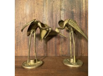 Vintage Pair Of Solid Brass Birds