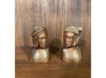 Pair Of African Tribal Carved Wooden Busts