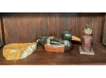 Hand Painted Heavy Metal Duck, Japanese Figure And Ashtray