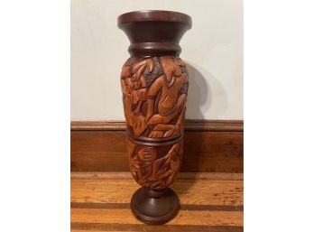 Large Vintage Hand Carved Wooden Vase