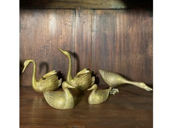 Vintage Lot Of Solid Brass Collectible Ducks And Swans